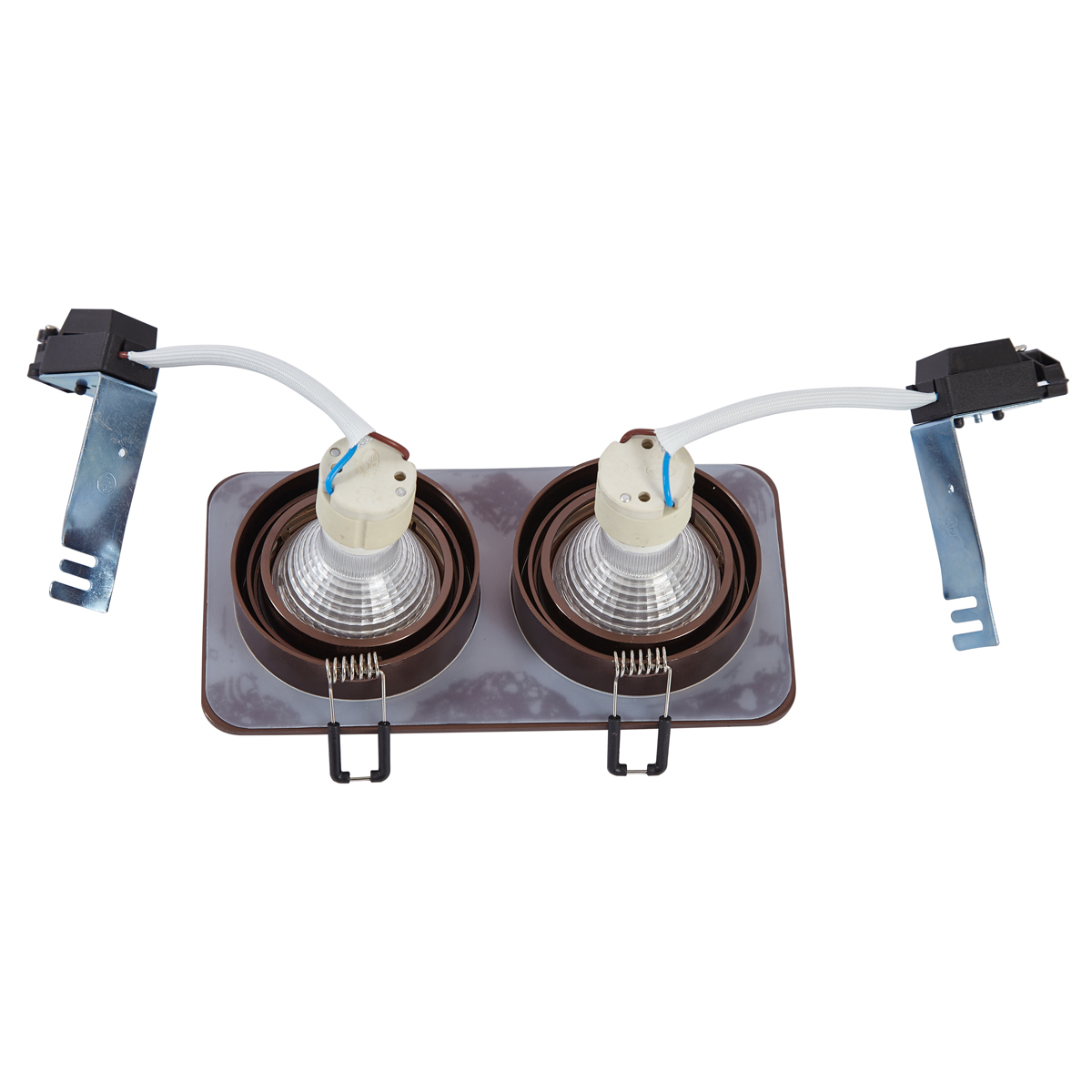 Set of 6 Rounded Recessed Spotlights Dark Bronze GU10 50mm Swiveling and Tilting IP44 2-Lights - Alberto