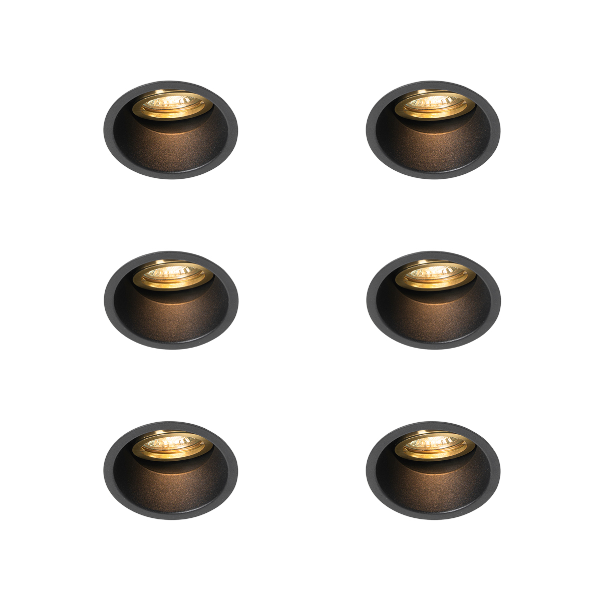 Sada 6 moderných zapustených bodových svetiel čierna so zlatou otočné a naklápacie - Alloy