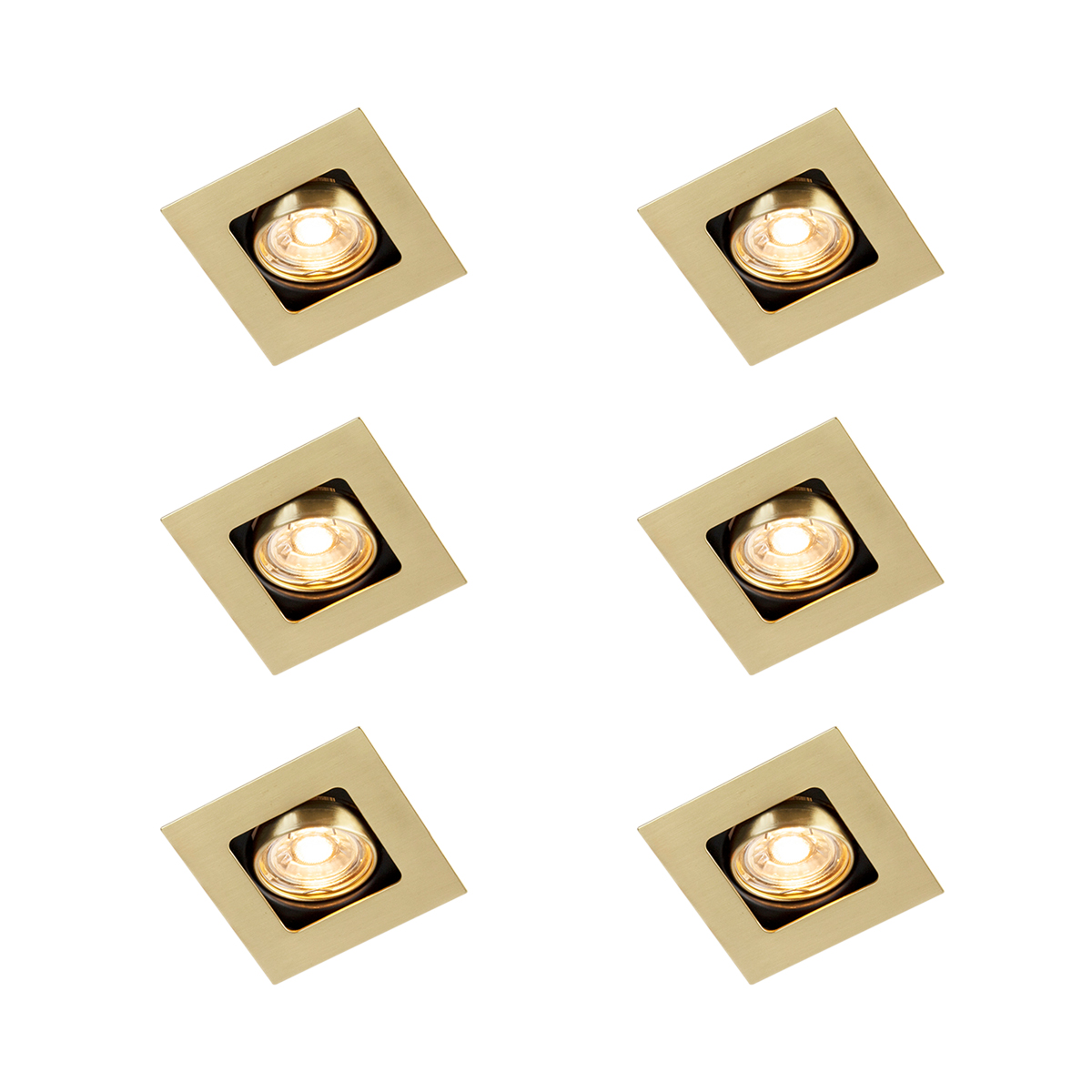 Sada 6 štvorcových zapustených bodových svetiel mosadz nastaviteľné - Artemis