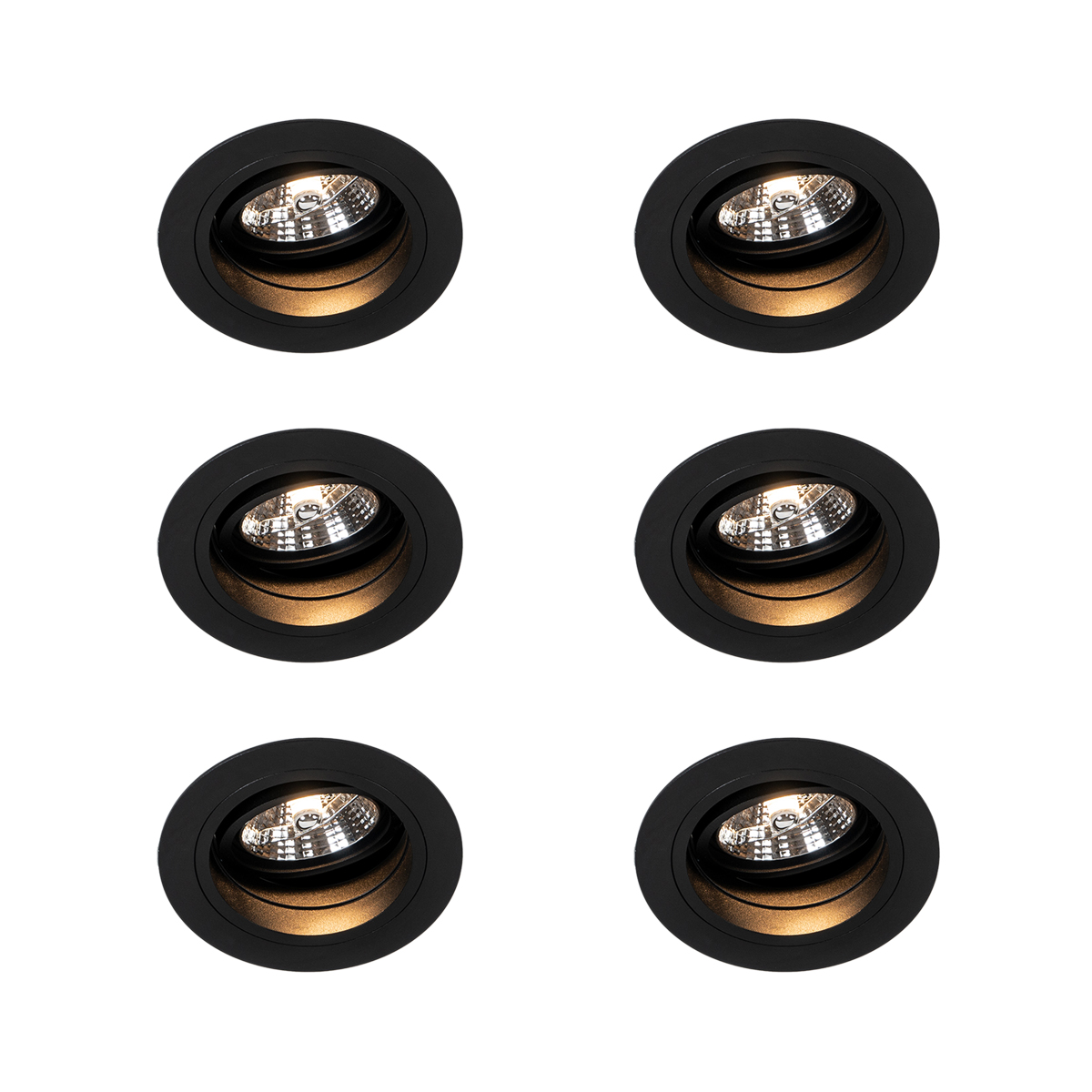 Sada 6 ks Zapustené bodové čierne nastaviteľné okrúhle - skľučovadlo 70