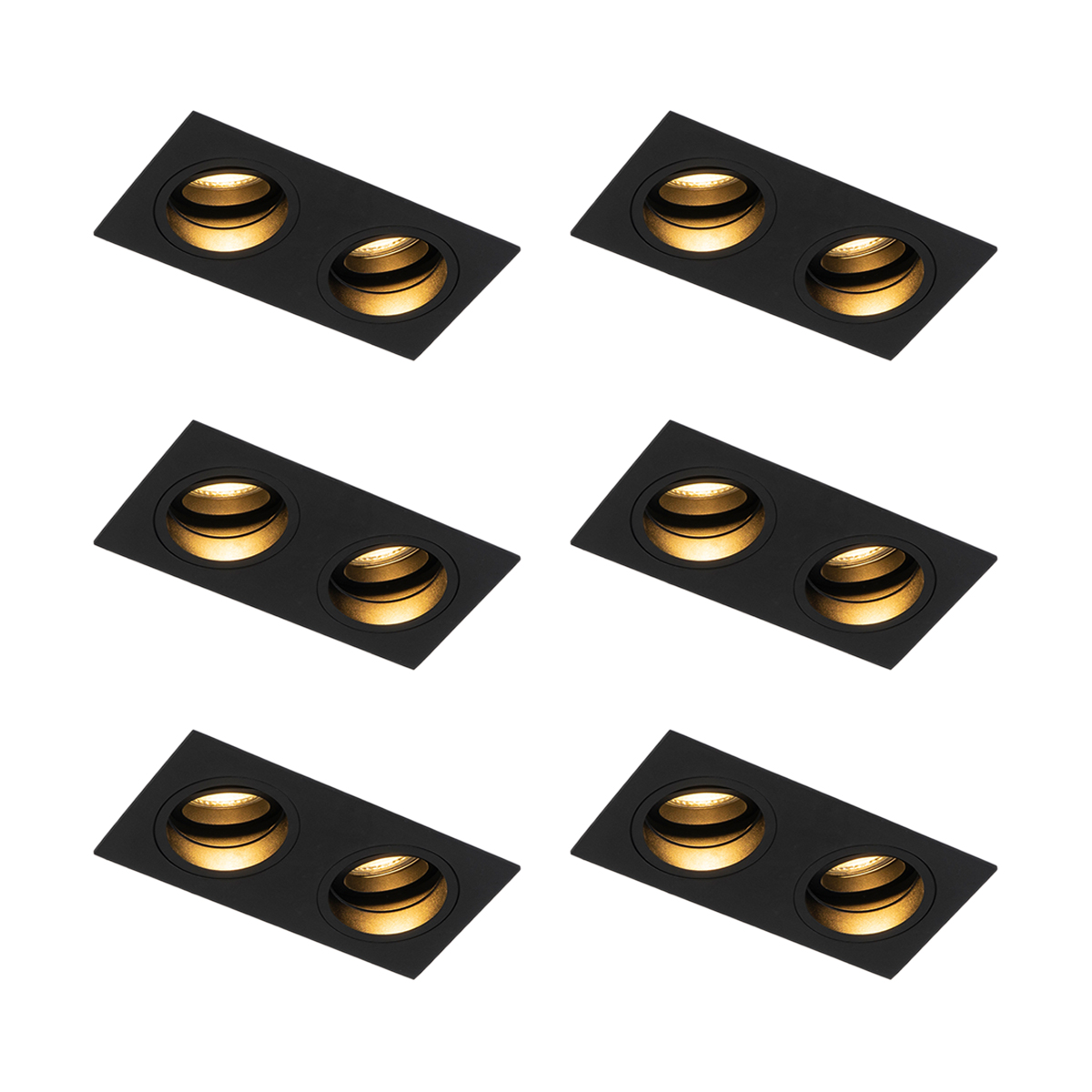 Sada 6 štvorcových zapustených bodových svetiel čierna nastaviteľná 2-svetlá - Chuck