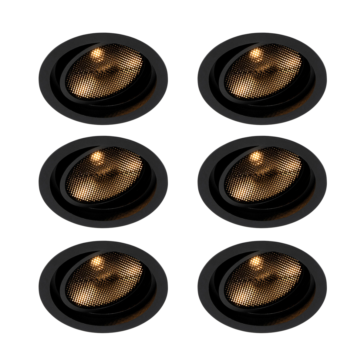 Sada 6 moderných čiernych nastaviteľných zapustených bodových svetiel - Coop 111 Honey