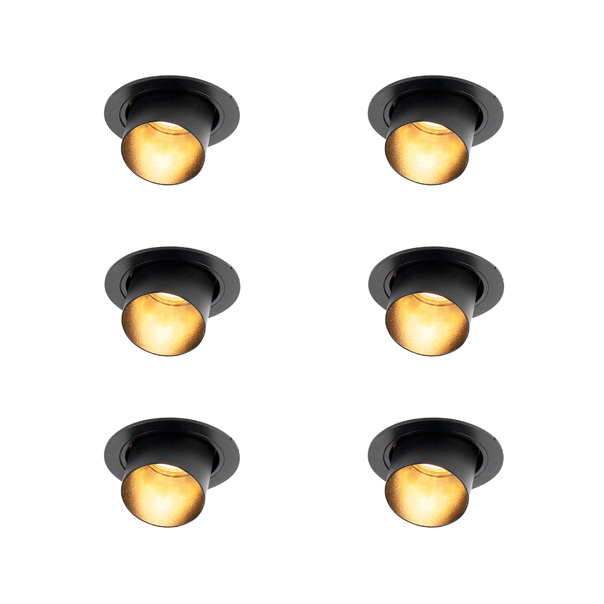 6 darabos modern süllyesztett spotlámpa készlet fekete kerek dönthető - Installa