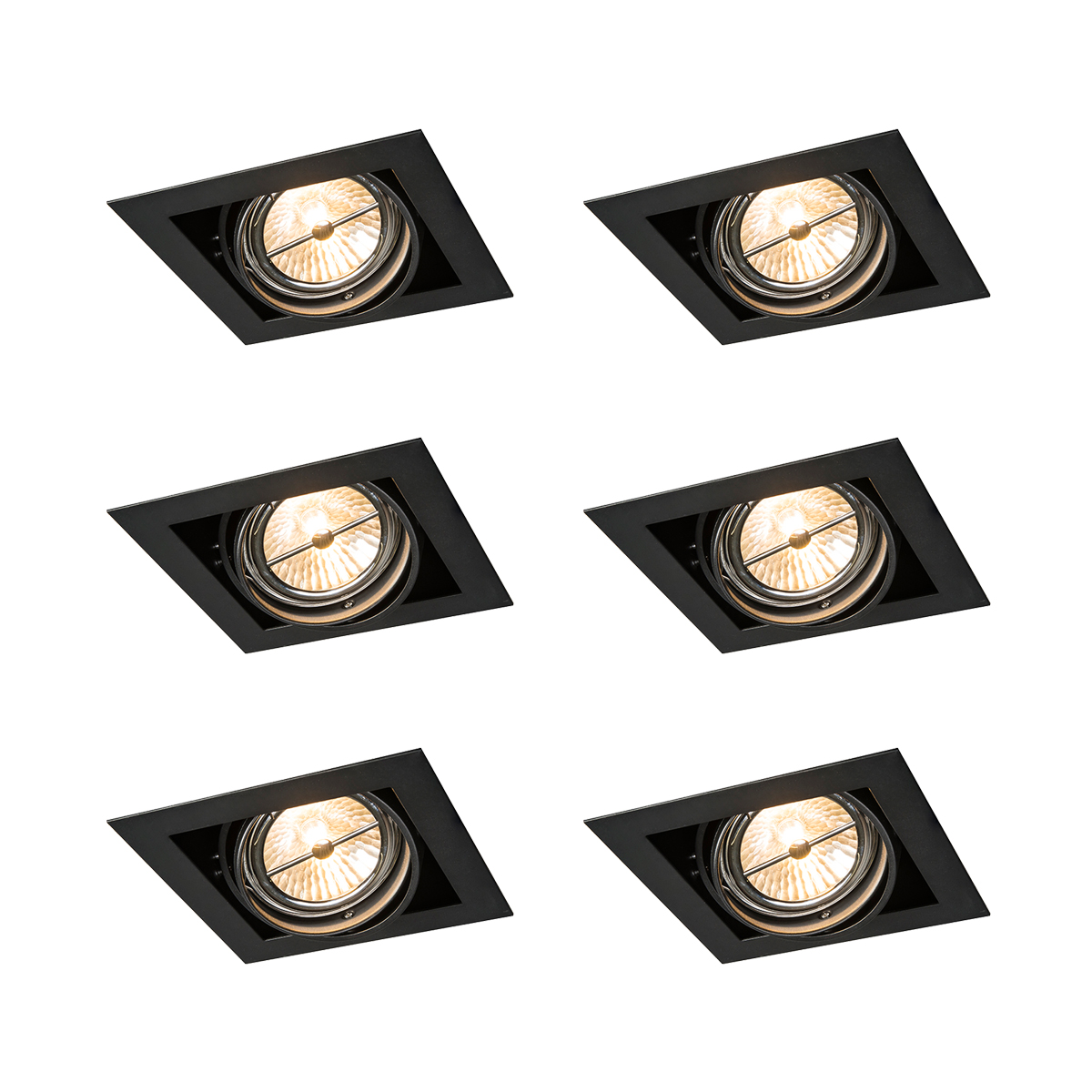 Sada 6 zapustených bodových svetiel čierna AR111 nastaviteľná - Oneon Sada 6 zapustených bodových svetiel čierna AR111 nastaviteľná - Oneon