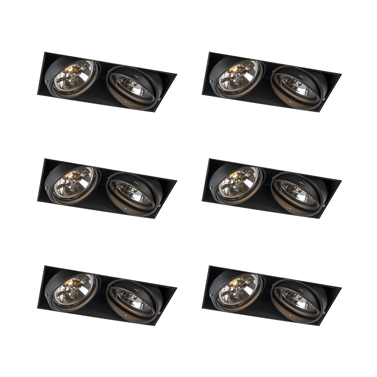 Sada 6 zapustených bodových svetiel čierna AR111 otočné a naklápacie bezrámové 2-svetlá - Oneon Sada 6 zapustených bodových svetiel čierna AR111 otočné a naklápacie bezrámové 2-svetlá - Oneon