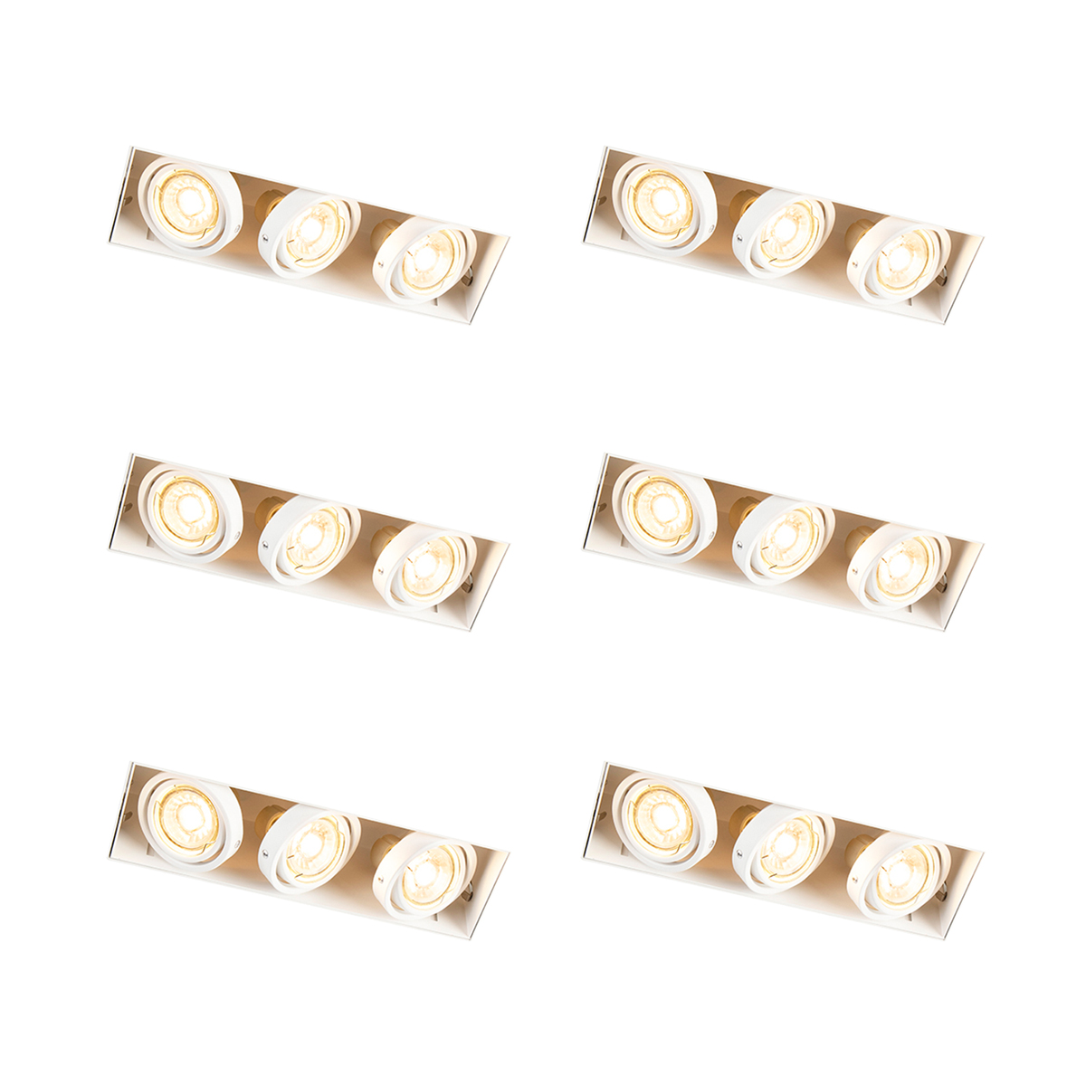 Sada 6 zapustených bodových svetiel biela nastaviteľná bezrámová 3-svetlá - Oneon Sada 6 zapustených bodových svetiel biela nastaviteľná bezrámová 3-svetlá - Oneon