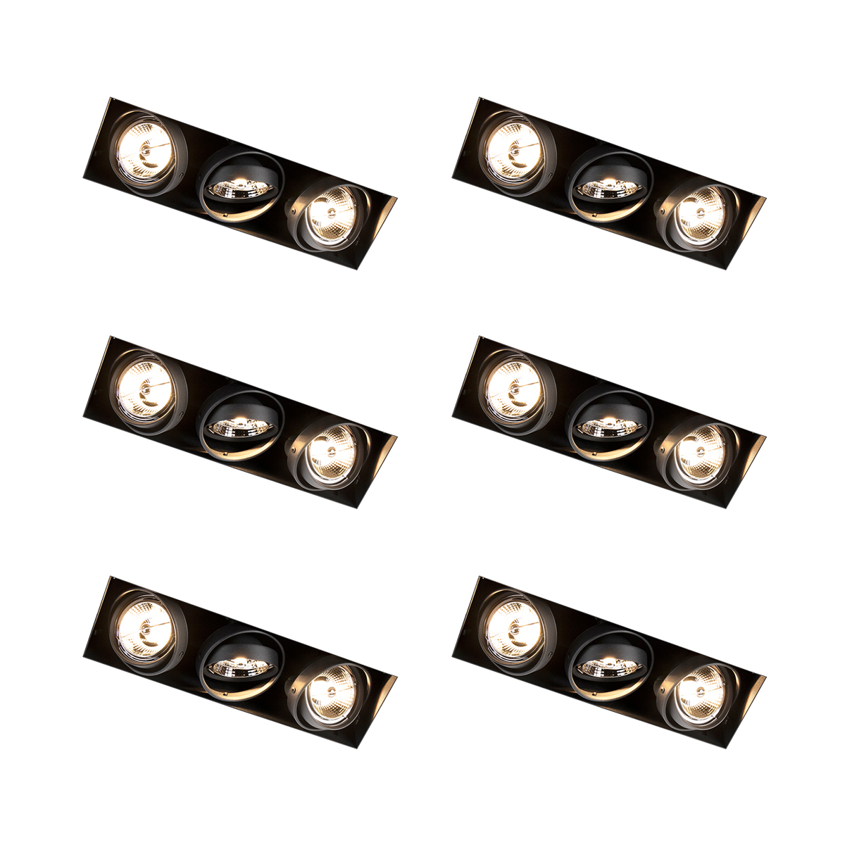 Sada 6 zapustených bodových svetiel čierna GU10 AR70 bezrámikové 3-svetlá - Oneon