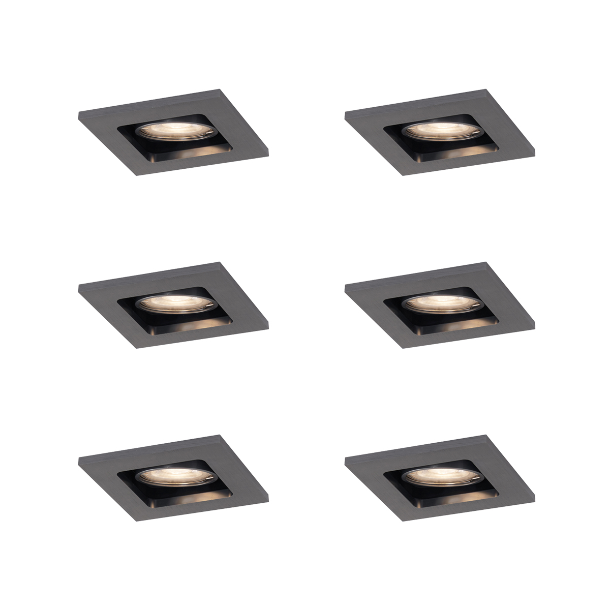 Sada 6 moderných zapustených bodových svetiel Gunmetal GU10 50mm okrúhle naklápacie - Qure