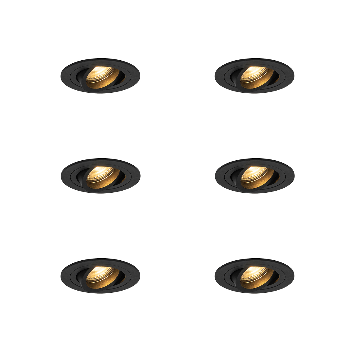 Sada 6 moderných zapustených bodových svetiel čierna - Rondoo