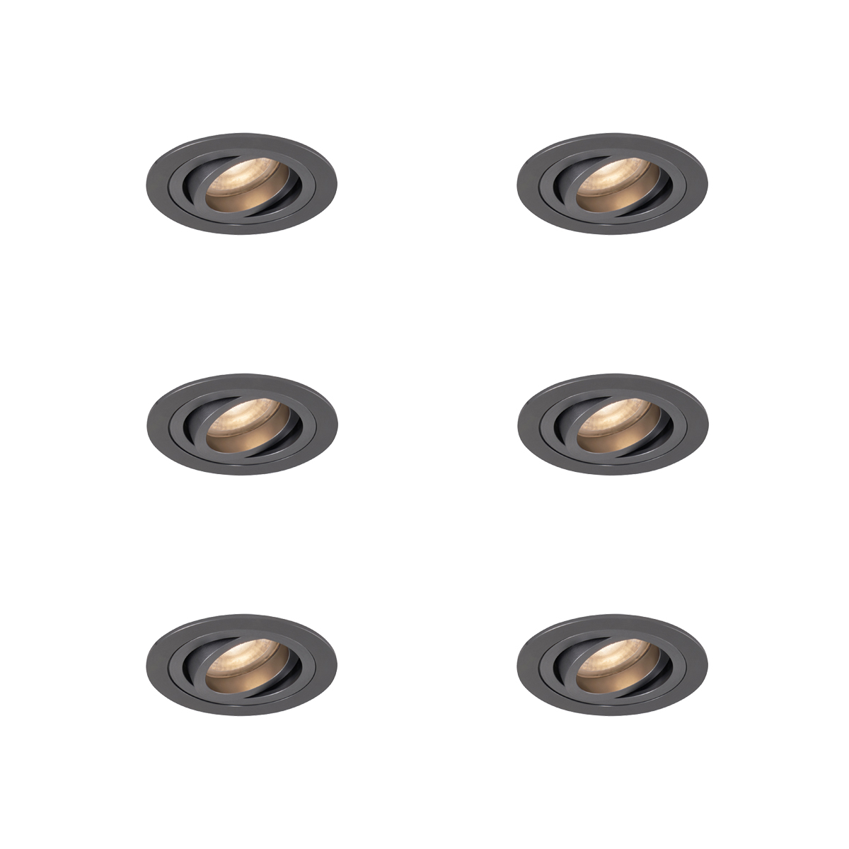 Sada 6 moderných zapustených bodových svetiel Gunmetal GU10 50 mm okrúhle, naklápacie - Rondoo