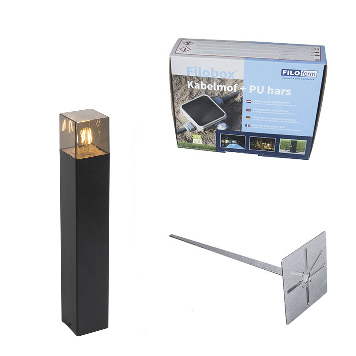 Stojanové vonkajšie svietidlo čierne 50 cm IP44 s efektom dymového skla - Dánsko Stojanové vonkajšie svietidlo čierne 50 cm IP44 s efektom dymového skla - Dánsko