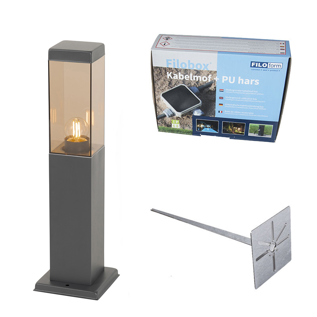Moderný vonkajší lampový stĺp tmavosivý s dymom 45 cm - Malios Moderný vonkajší lampový stĺp tmavosivý s dymom 45 cm - Malios