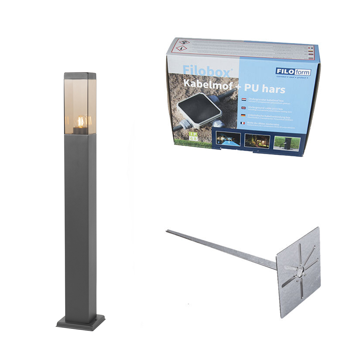 Moderné vonkajšie stojanové svietidlo tmavosivé s dymovým sklom 80 cm - Malios Moderné vonkajšie stojanové svietidlo tmavosivé s dymovým sklom 80 cm - Malios