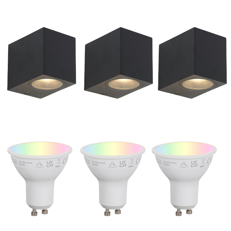 3 darabos okos fali lámpa szett fekete GU10 50mm IP44 - Baleno