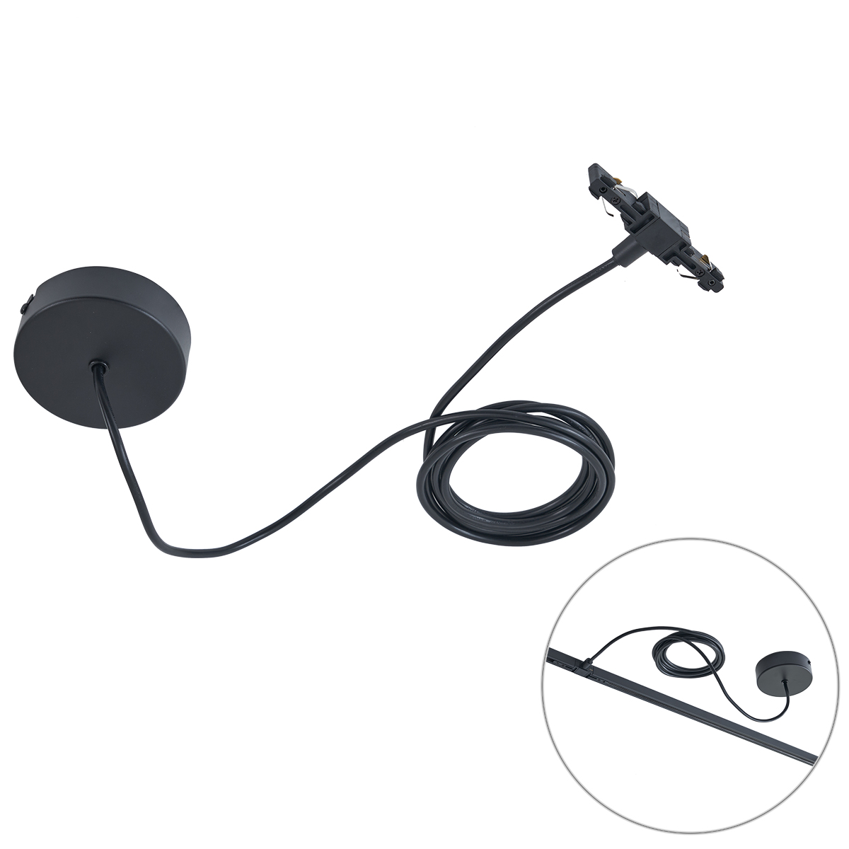 Tápellátás kerek rögzítőlappal 1 fázisú sínhez fekete - Slimline