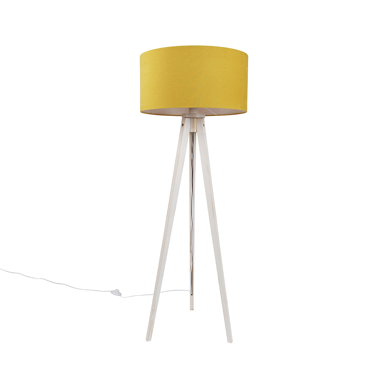 Vloerlamp tripod wit met stoffen kap geel 50cm - Tripod Classic