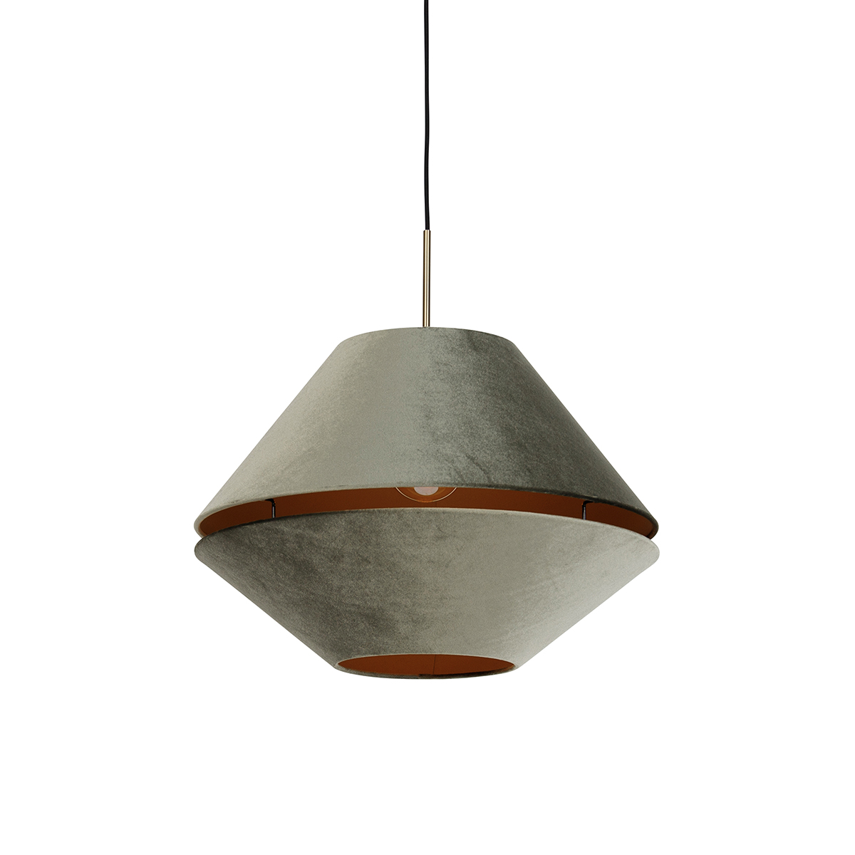 Lampă suspendată modernă bronz cu abajur dublu de catifea verde - Combi 1