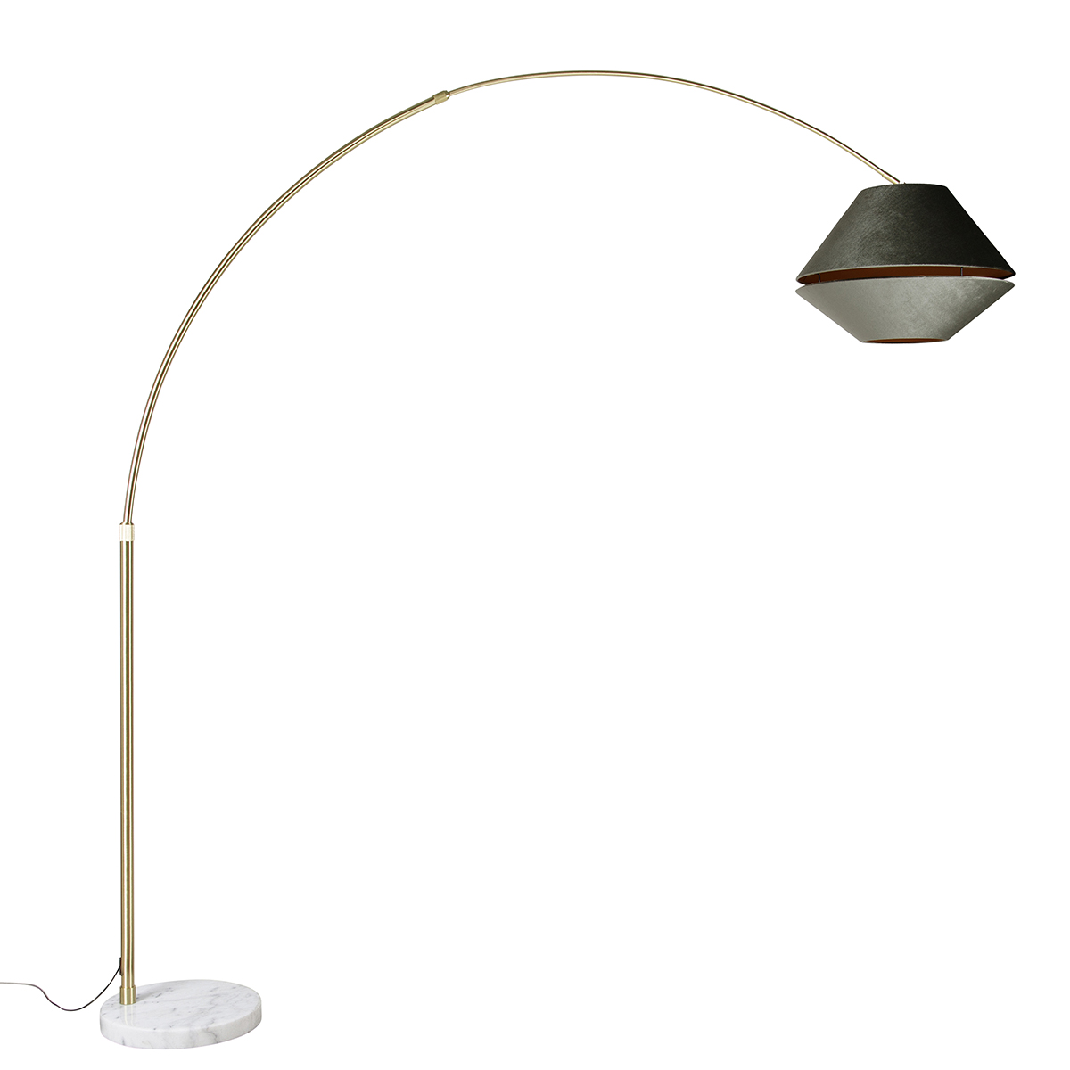 Lampă arcuită din alamă cu abajur dublu din catifea albă și verde - XXL