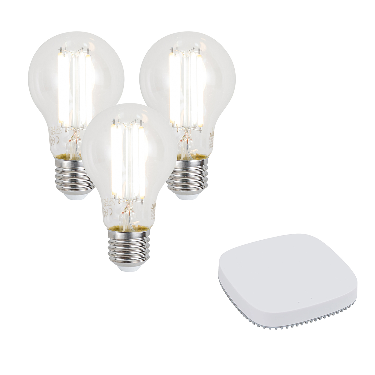 Sada 3 inteligentných stmievateľných LED žiaroviek E27 A60 7W 806LM 2700-6500K vrátane Zigbee Smart Hub