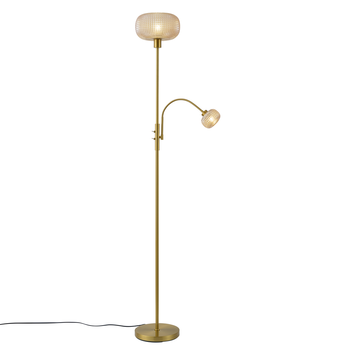 Design állólámpa sárgaréz borostyánszínű üveggel, 2 égős - Brianna