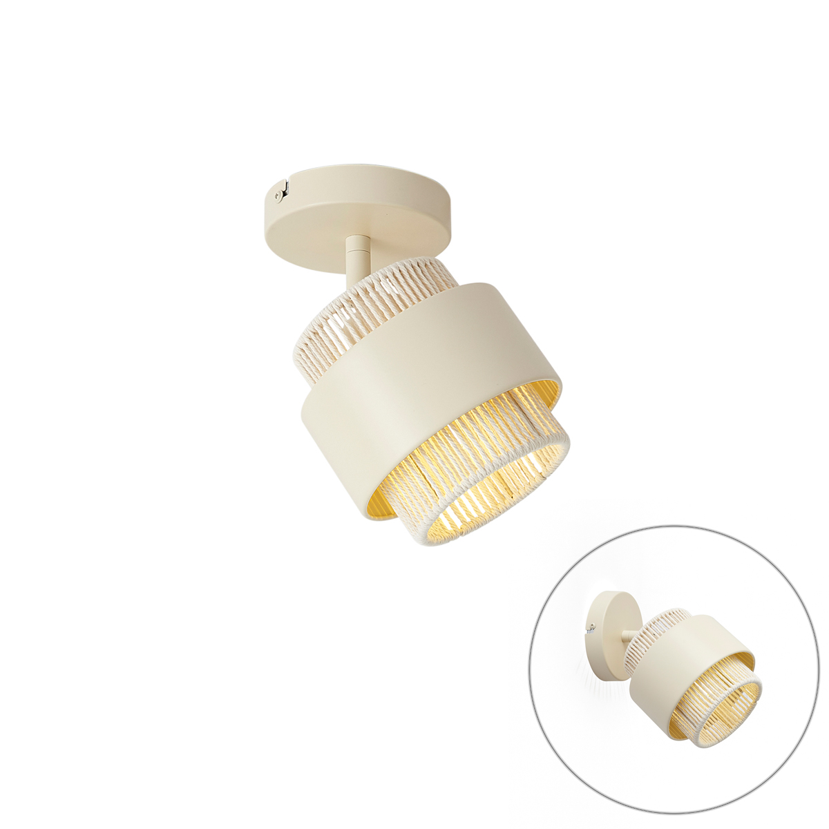 Modern bézs spotlámpa kötéllel, forgatható és dönthető - Kora