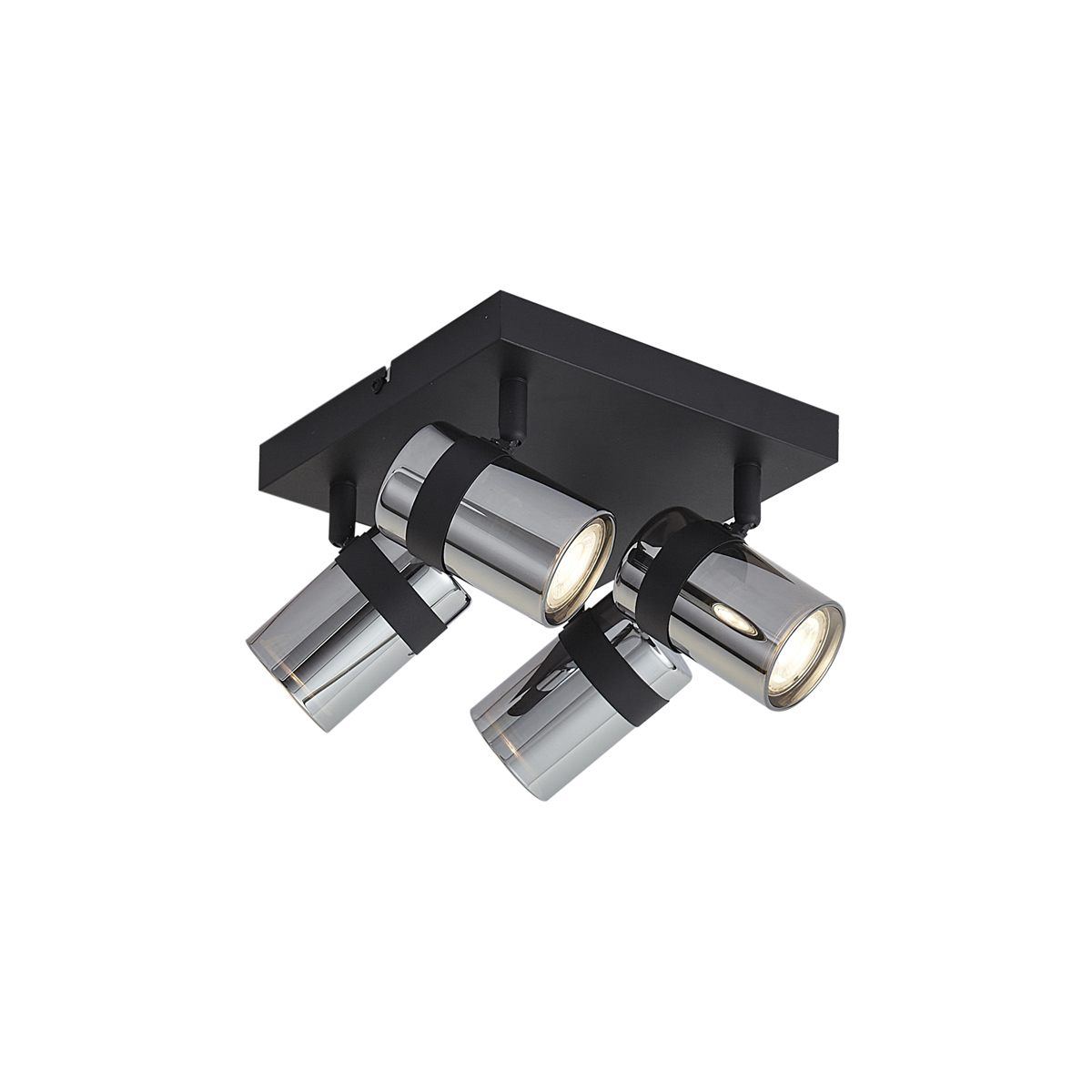 Fekete mennyezeti spotlámpa füstüveggel, 4 lámpás, forgatható és dönthető - Gianni