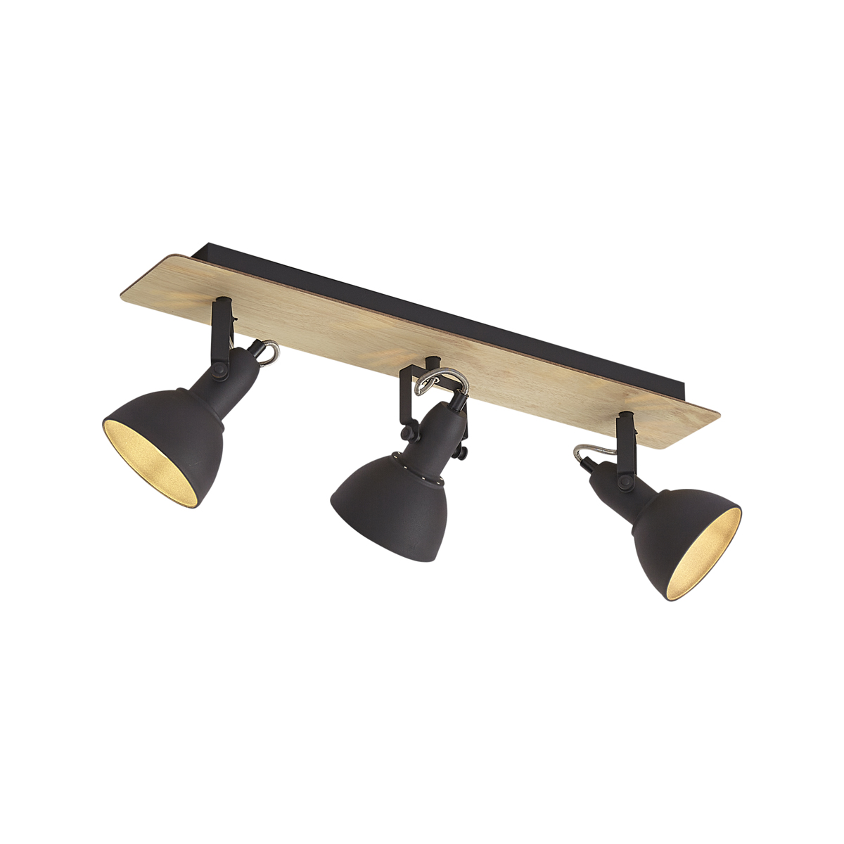 Fekete mennyezeti spotlámpa fával, 3 izzós, forgatható és dönthető - Jakub