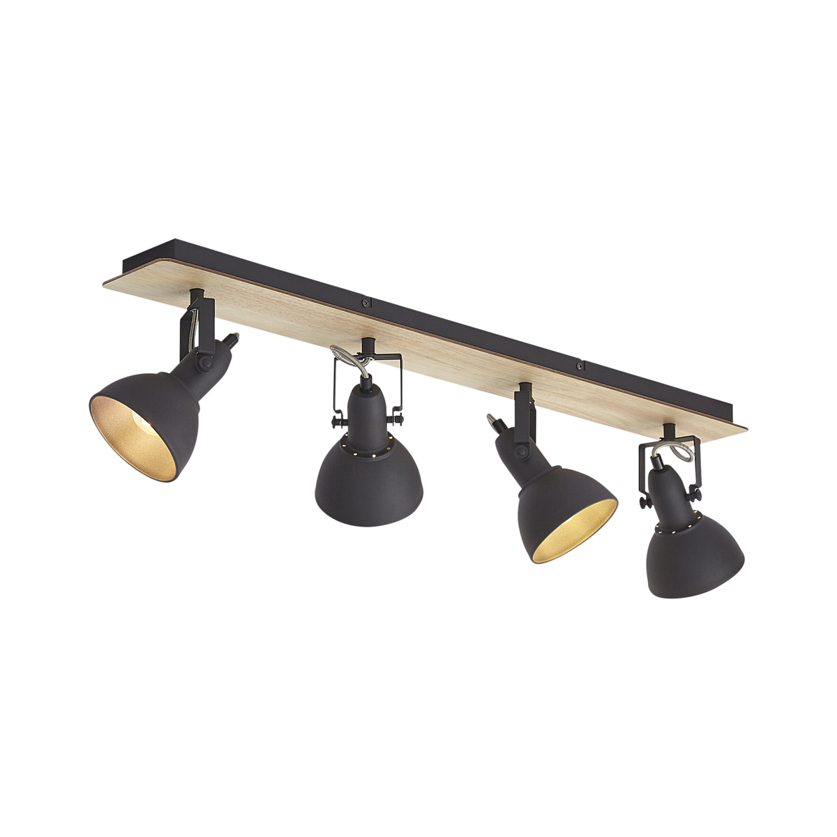 Fekete mennyezeti spotlámpa fával, 4 lámpás, forgatható és dönthető - Jakub
