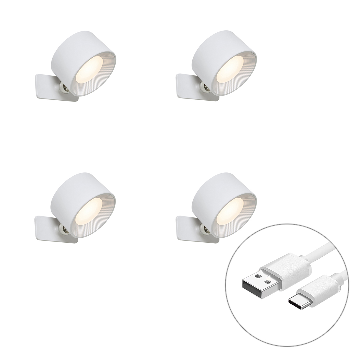 4 darabos modern fehér fal- és mennyezeti lámpa szett LED-del, újratölthető - Bright