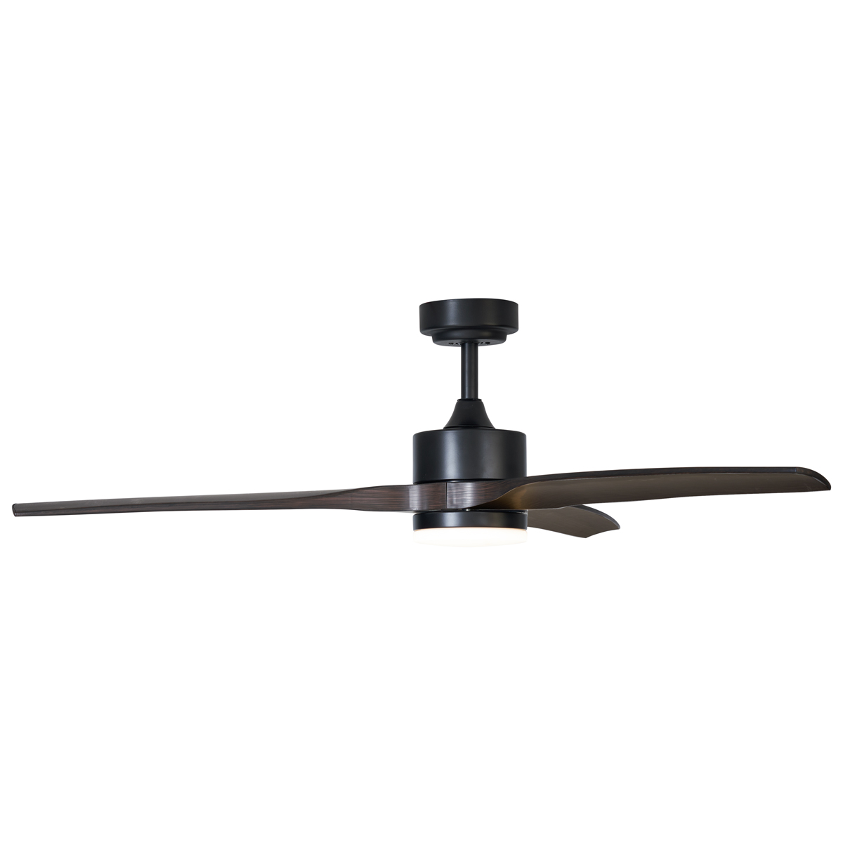Ventilatore da soffitto smart nero con stampa legno