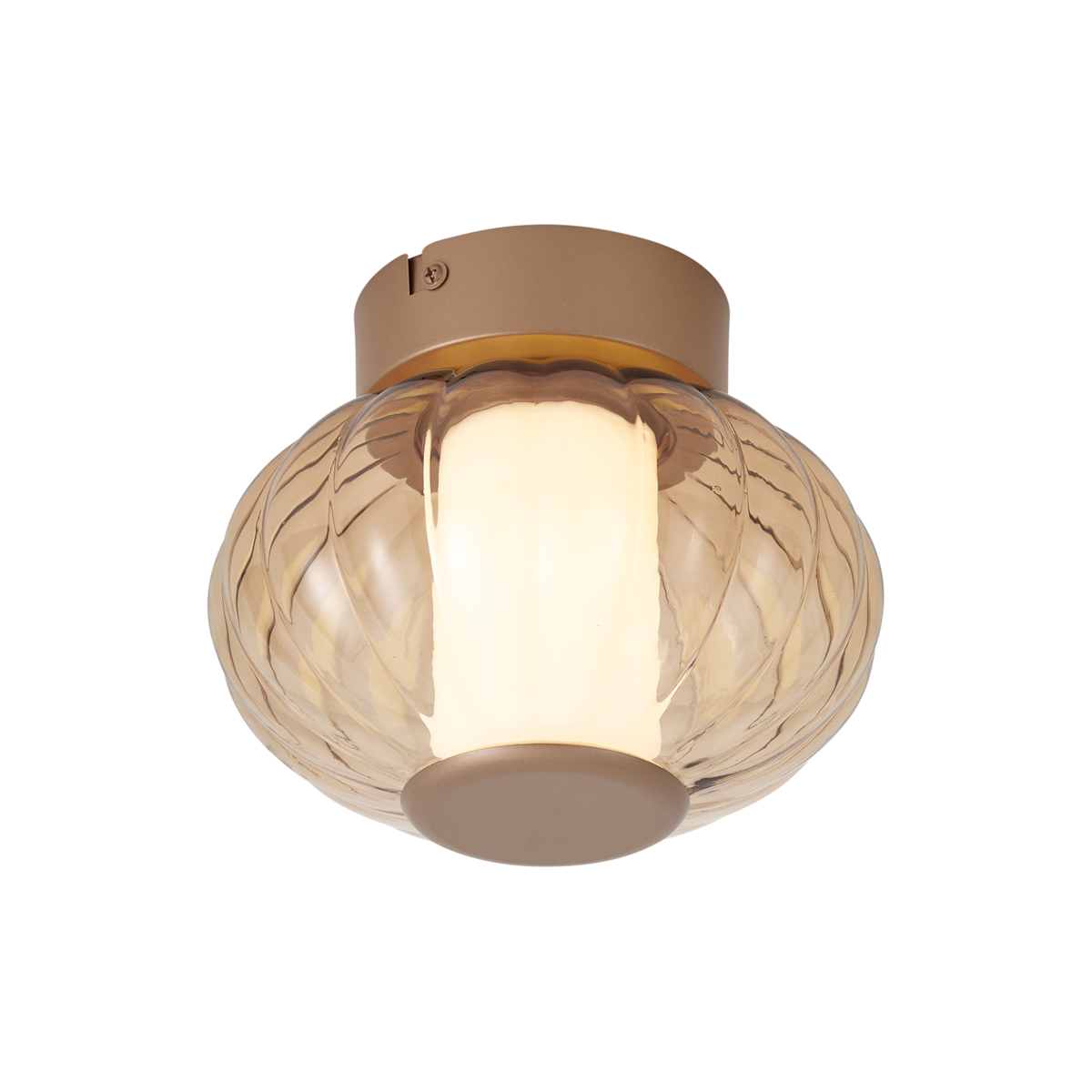Margherite Designer Brass Ceiling Lamp, 18cm, with Amber Glass & Integrated 3-Step Dimmable LED