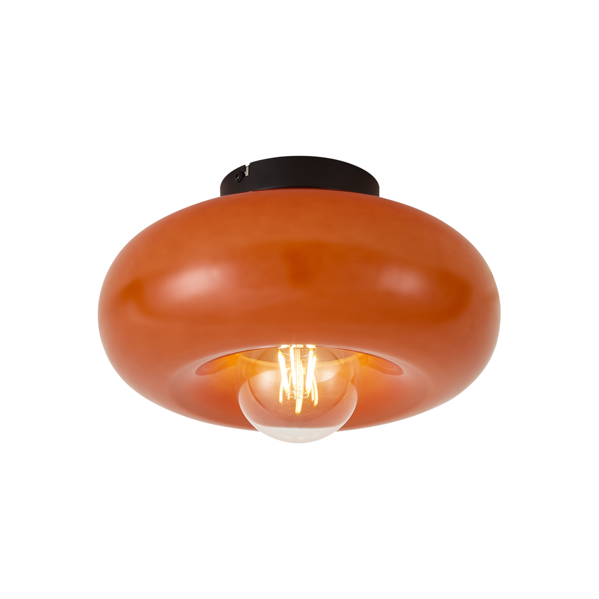 Retro černé stropní svítidlo s oranžovým sklem 30 cm - Glaze – QAZQA