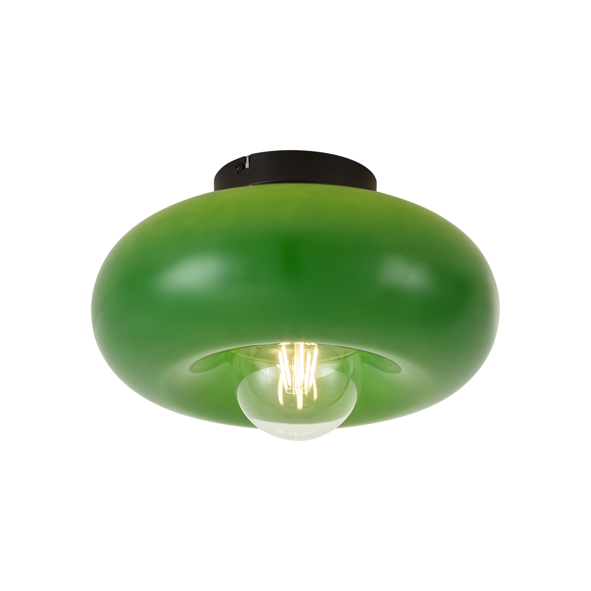 Retro stropní svítidlo černé se zeleným sklem 30 cm - Glaze – QAZQA
