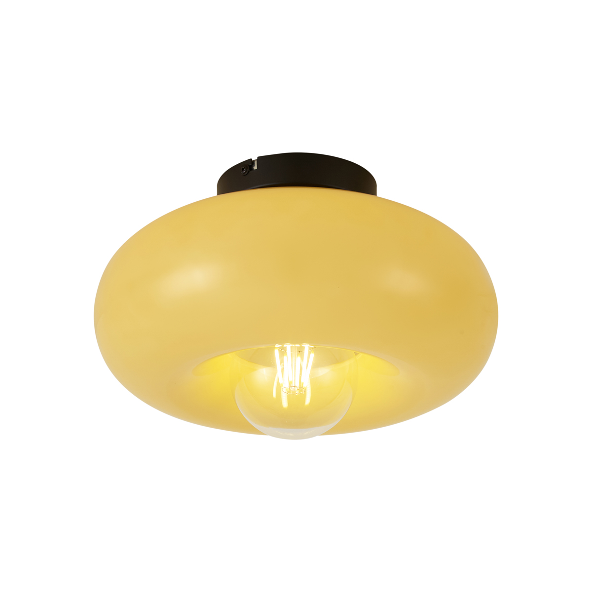 Retro Ceiling Lamp Black with Yellow Glass 30cm - Glaze – QAZQA