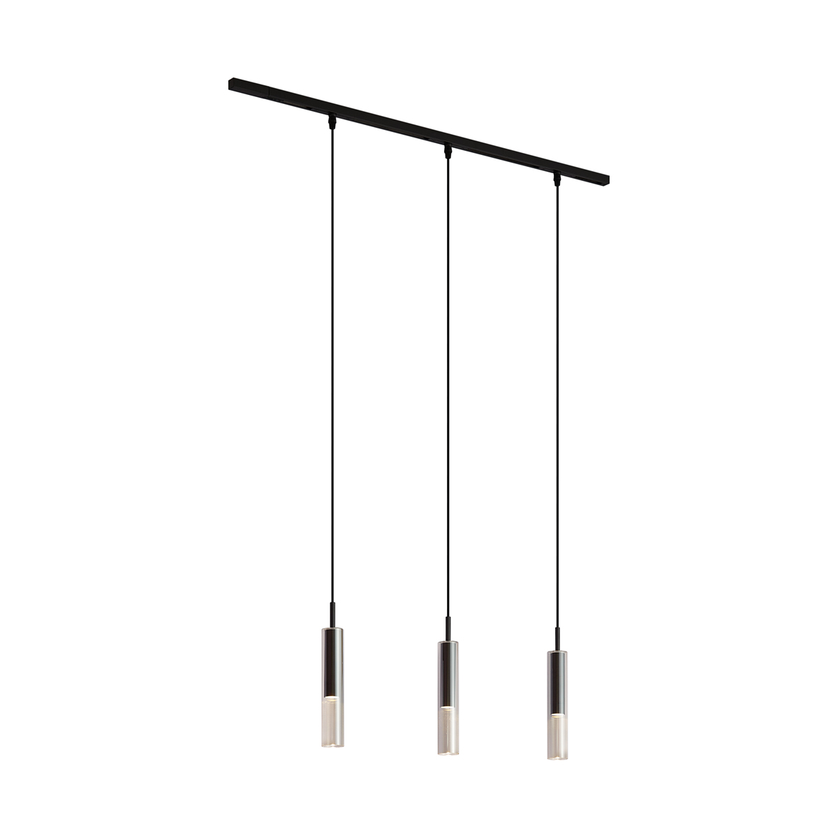 Modern fekete sínrendszer 3 fekete függőlámpával, füstüveggel, 1 fázisú - Slimline Loyce