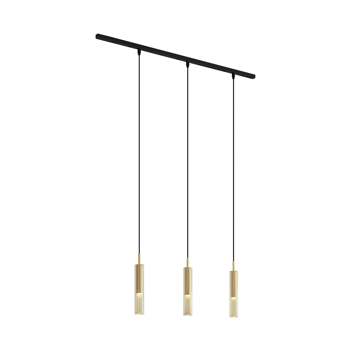 Modern fekete sínrendszer 3 függőlámpával, arany színű borostyán üveggel, 1 fázisú - Slimline Loyce