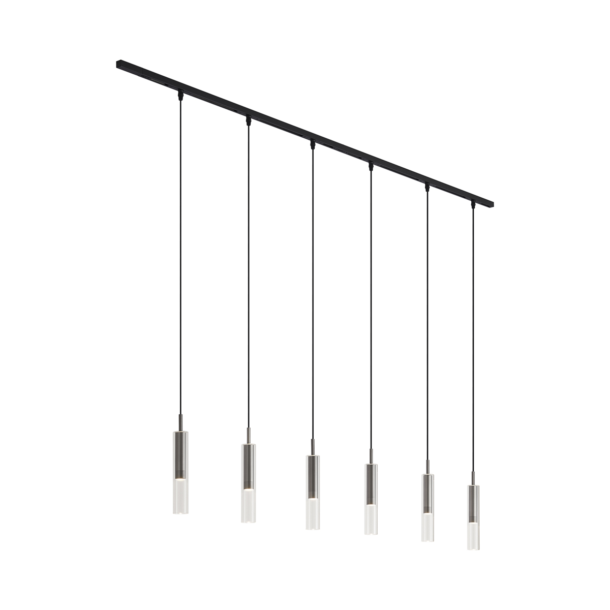 Moderní kolejnicový systém černý s 6 závěsnými svítidly Gunmetal 1-fázový - Slimline Loyce