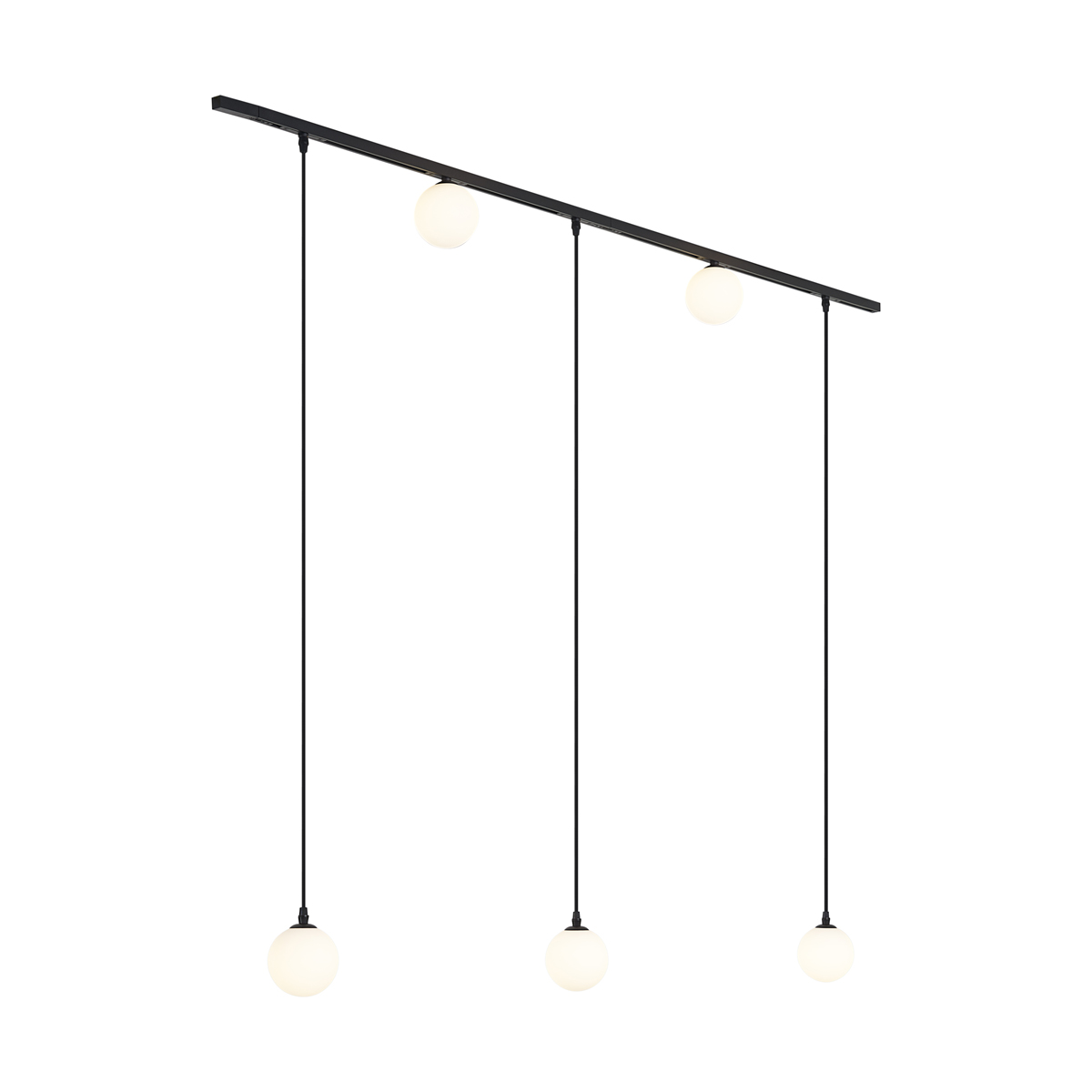 Modern fekete sínrendszer 2 spotlámpával és 3 függőlámpával, 1 fázisú - Slimline Eira