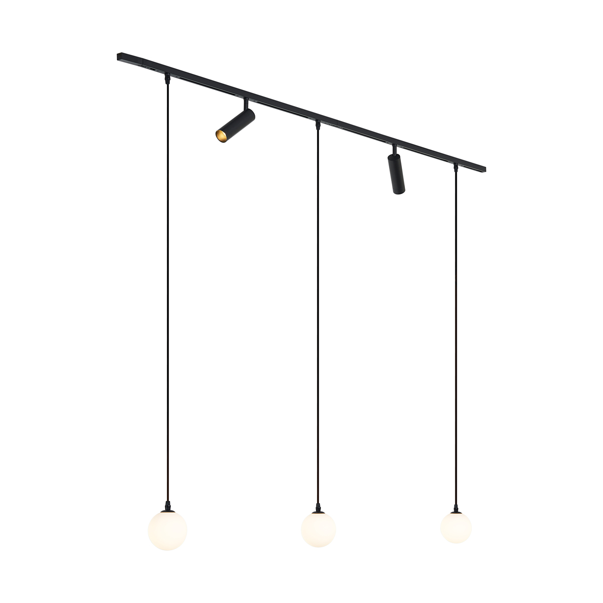 Modern fekete sínrendszer 2 spotlámpával és 3 függőlámpával, 1 fázisú - Slimline Uzzy Eira