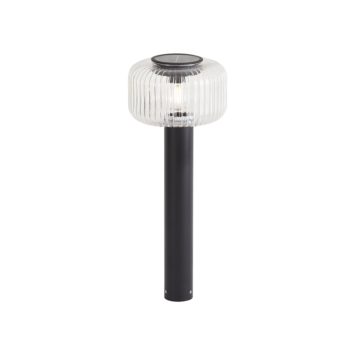Moderní venkovní patník černý s žebrovaným sklem vč. LED solární IP65 - Ribble Mushroom