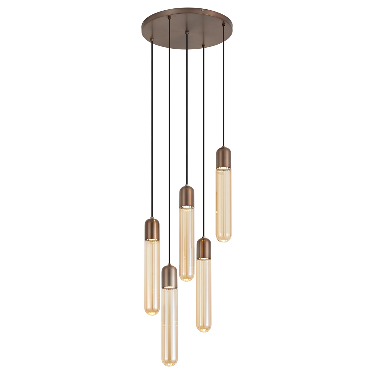 Art Deco Pendant Lamp Dark Bronze with Ribbed Glass 5-Light - Walcott