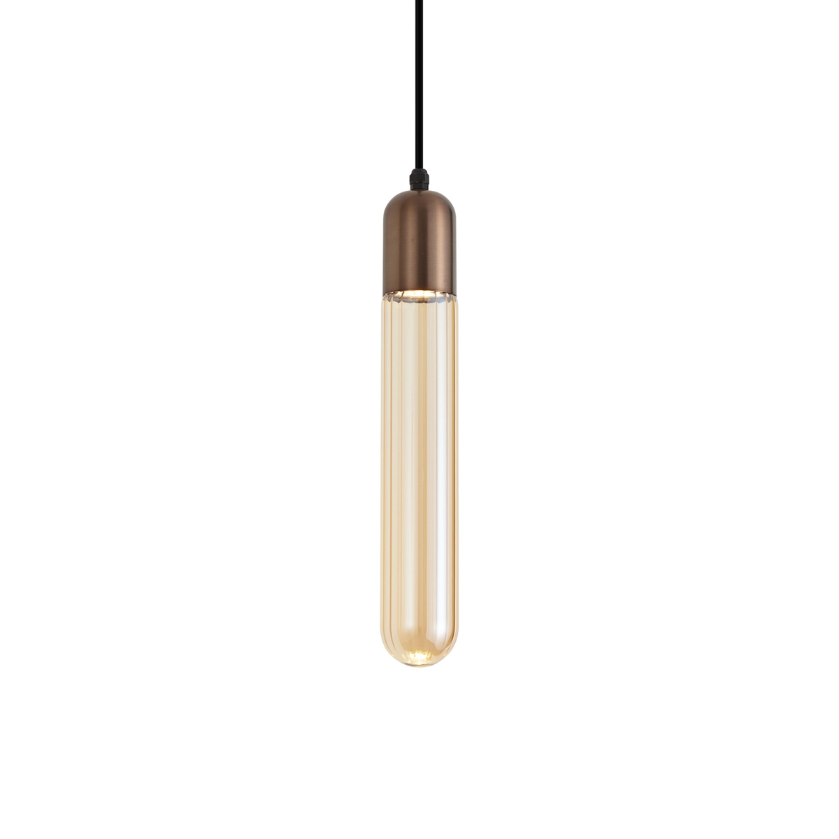 Art Deco Závěsná Lampa Tmavý Bronz s Žebrovaným Sklem IP44 - Walcott