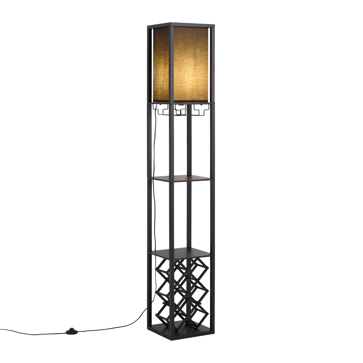 Moderní stojací lampa černá s látkovým stínidlem a stojanem na víno - Stojan Wine – QAZQA