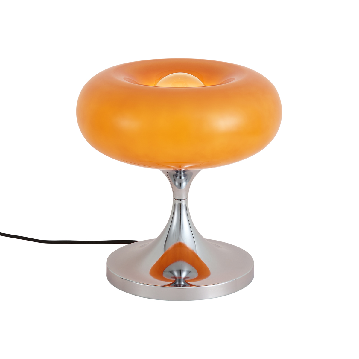 Retro stolní lampa chromová s oranžovým skleněným stínidlem 31 cm - Glaze – QAZQA