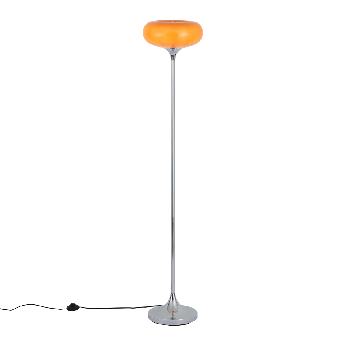 Retro stojací lampa chromová s oranžovým skleněným stínidlem 150cm - Glaze – QAZQA