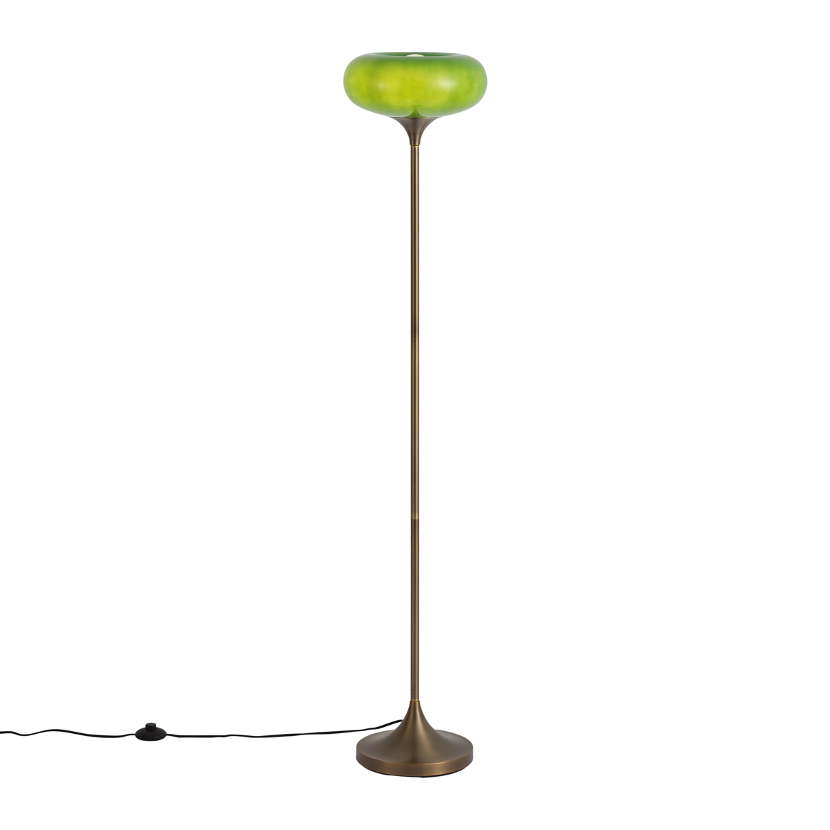 Retro stojací lampa tmavě bronzová se zeleným skleněným stínidlem 150 cm - Glaze – QAZQA