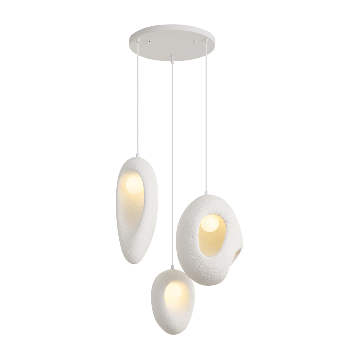 Japandi závěsná lampa bílá s organickým stínidlem, 3 světla - Moonstone