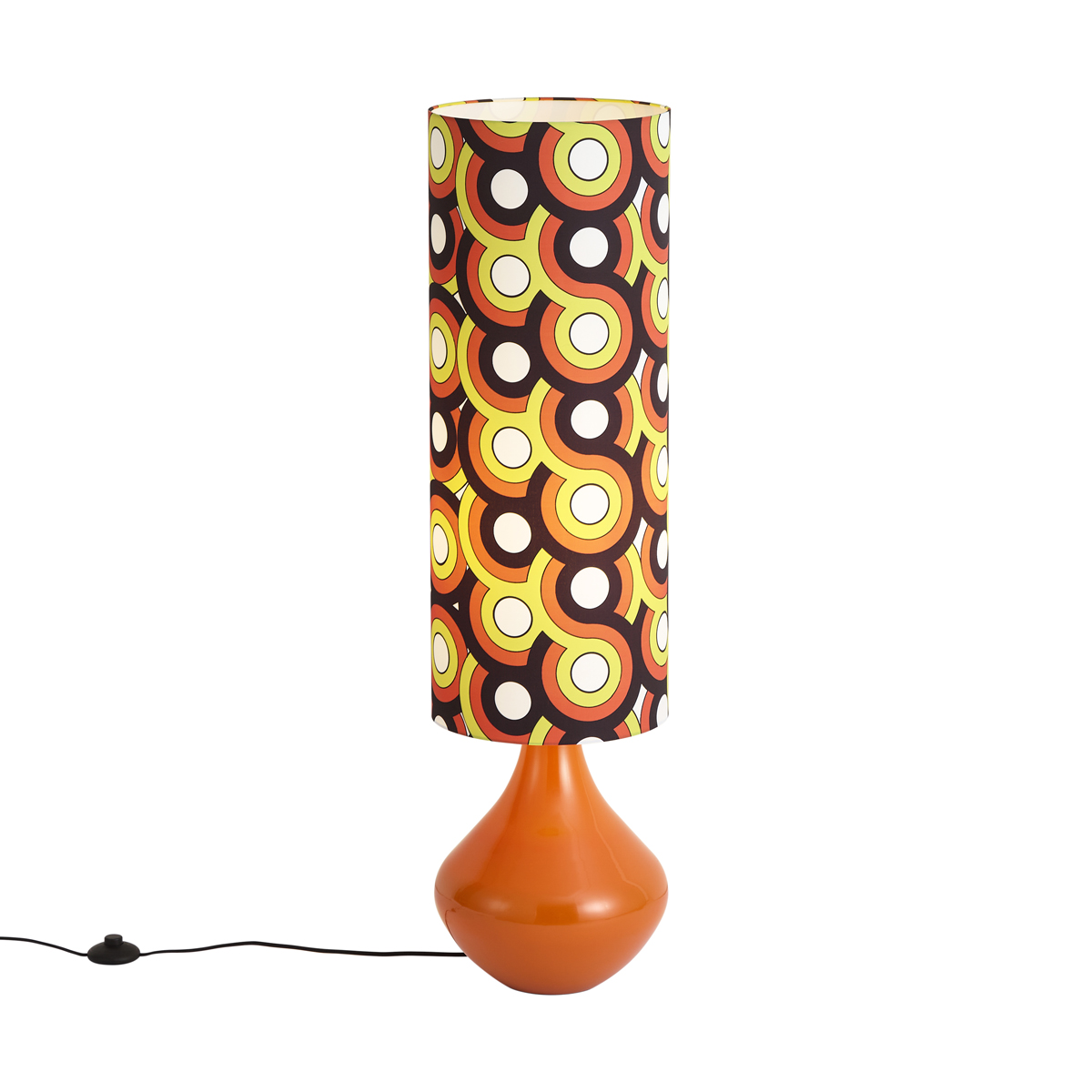 Retro stojací lampa oranžová s vícebarevným látkovým stínidlem - Mina – QAZQA