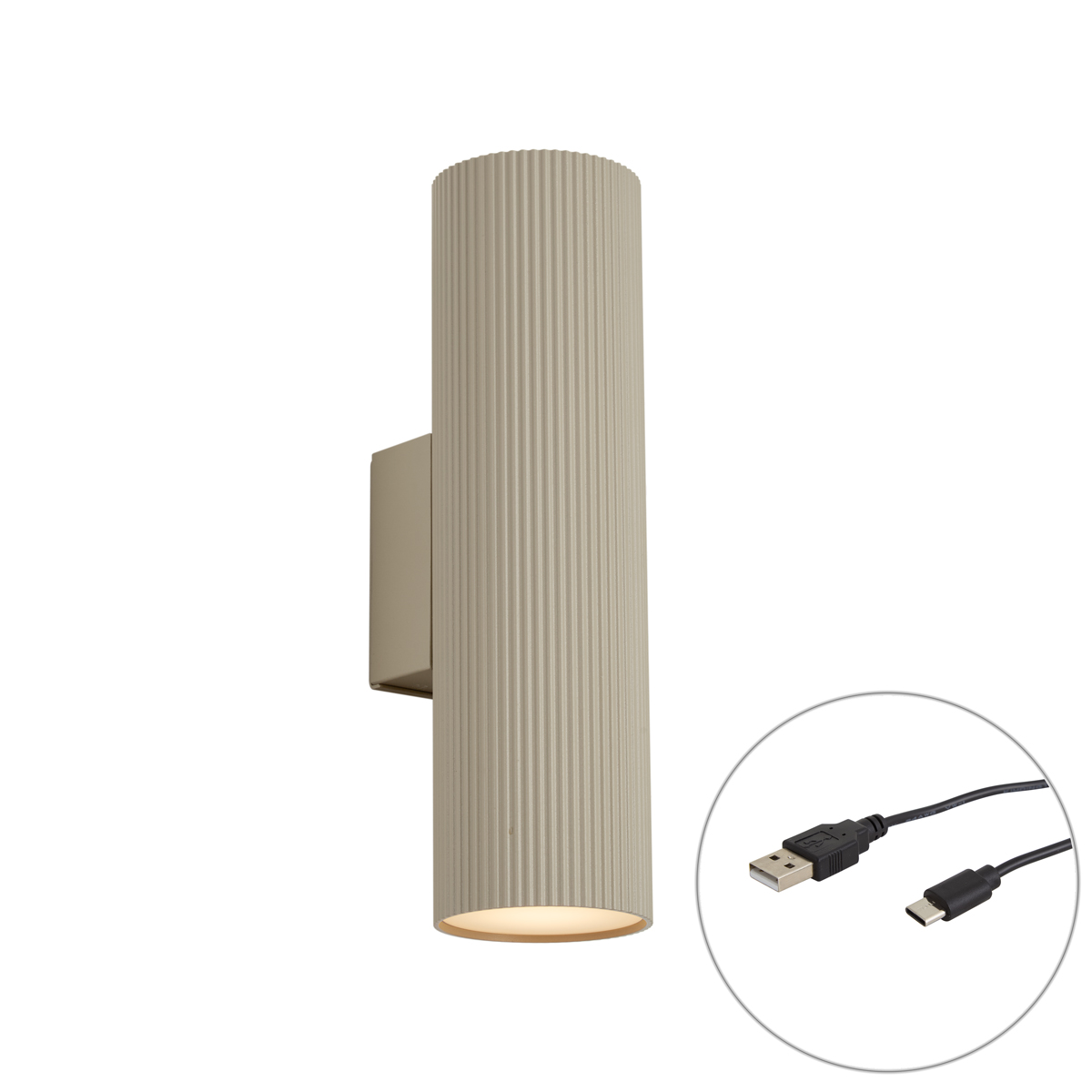 Japandi wandlamp taupe incl. LED 3-staps dimbaar in Kelvin en oplaadbaar - Ribelle