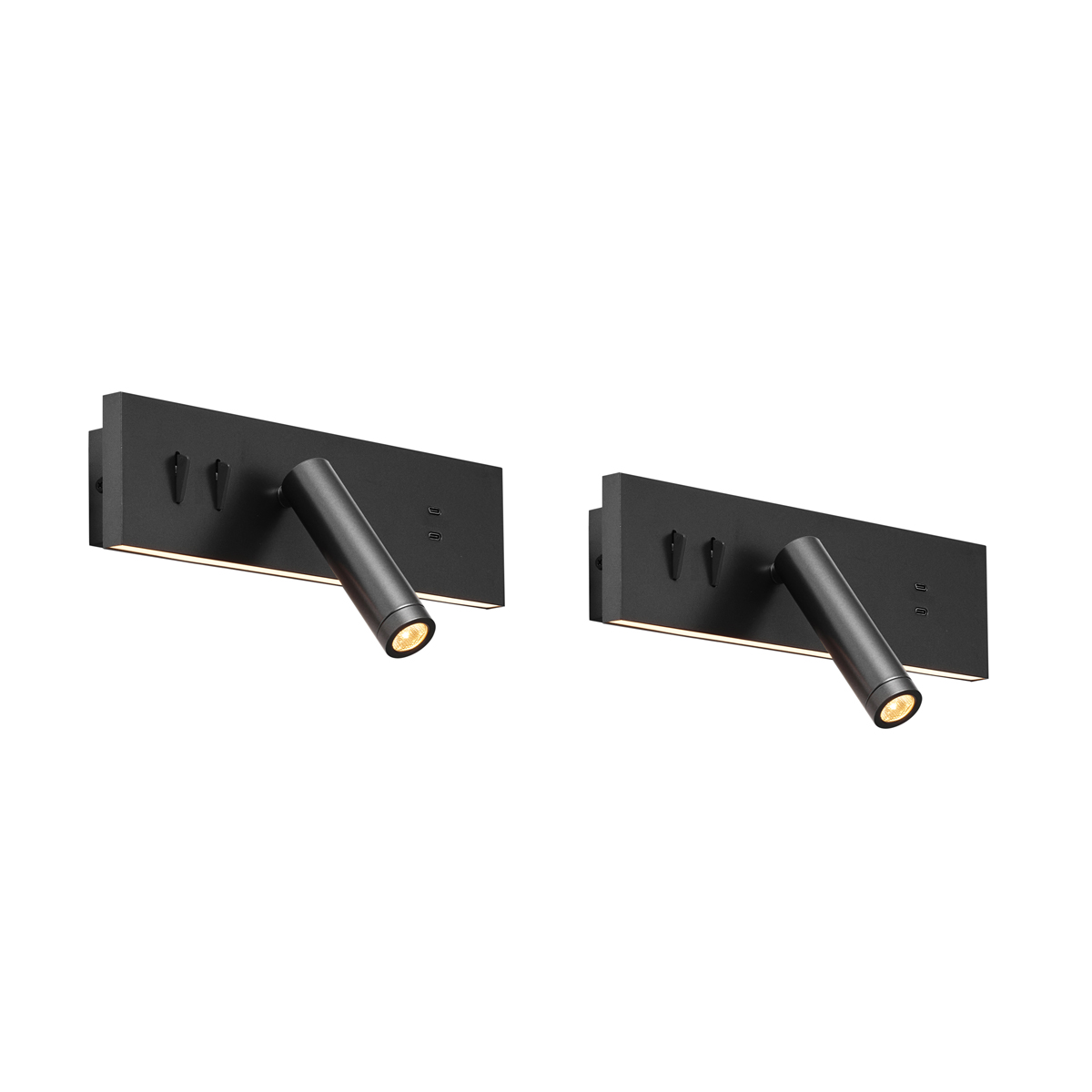 2 darabos modern, állítható fekete fali lámpa USB-C-vel, LED-del - Modric